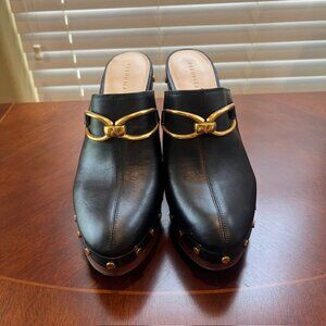 Veronica Beard Giles Black Leather Boho Chic 4" Heel Clogs 10M